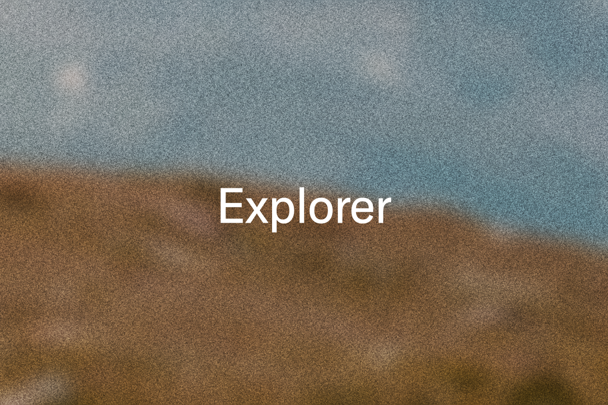 The word "Explorer" in white text on a blurry, grainy blue and brown background.