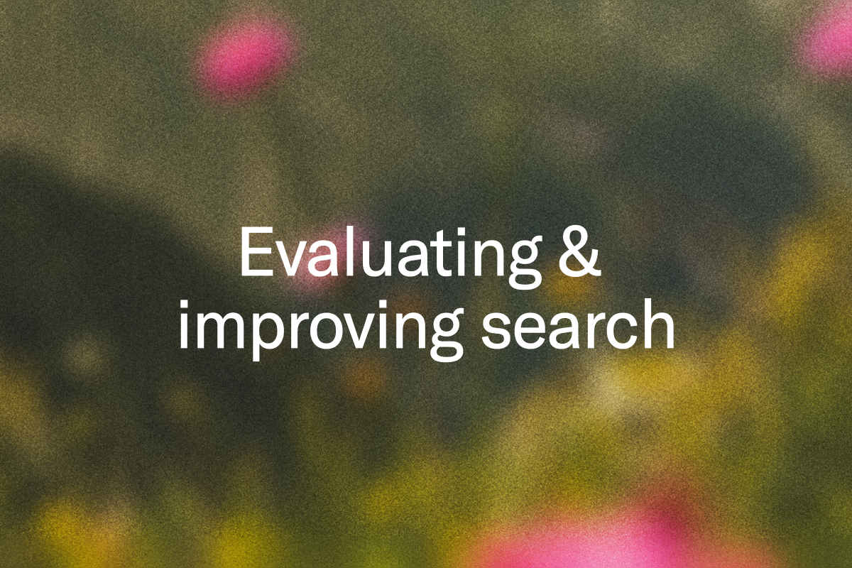 Text "Improving search" on a blurred green and pink background