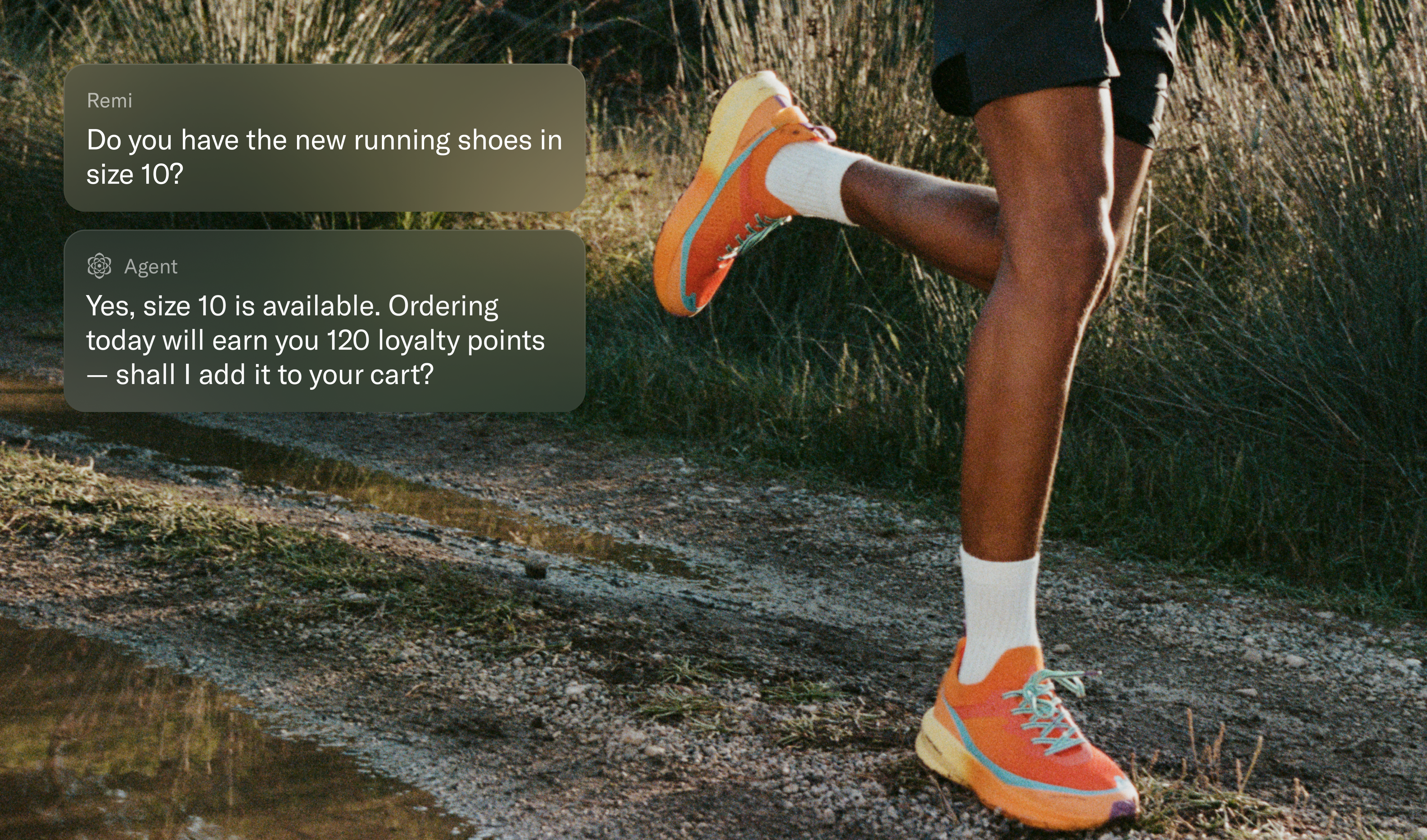 Man ordering new running shoes by chatting with an AI agent