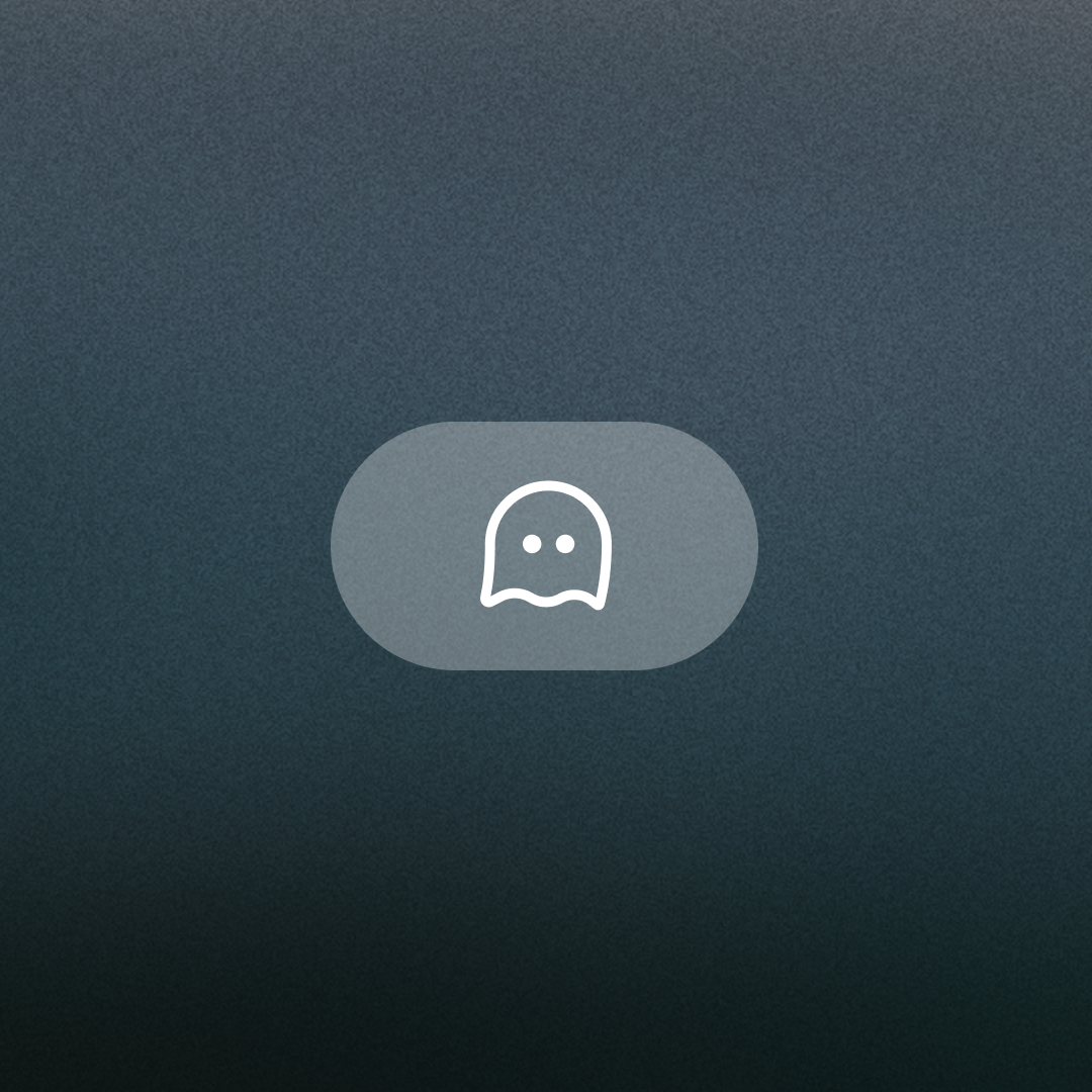 A white ghost icon inside a translucent pill shape on a dark, textured background.