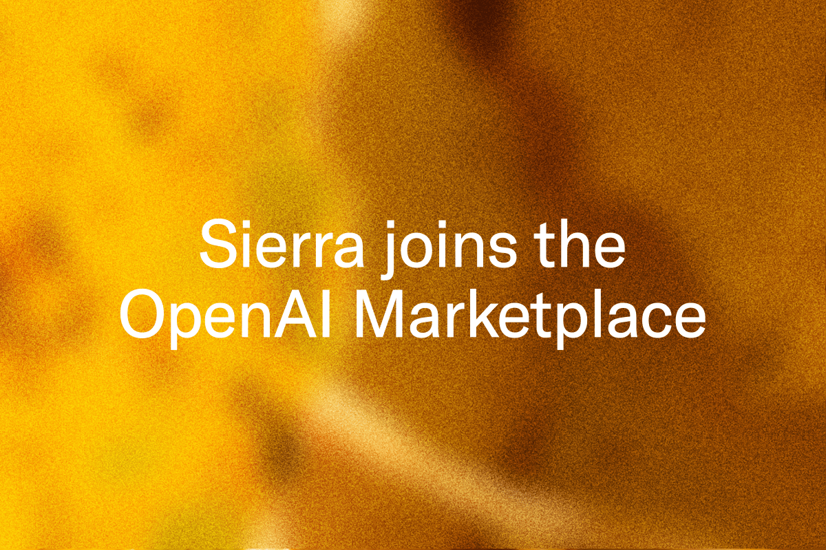 "Sierra joins the OpenAI Marketplace" on a blurry yellow background
